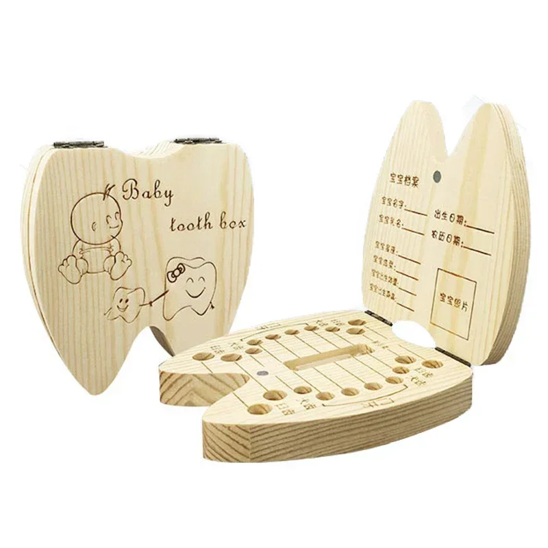 Scatola per denti da latte inglese/russo/francese/spagnolo organizzatore per denti da latte in legno stoccaggio ragazzi ragazze souvenir per bambini regalo