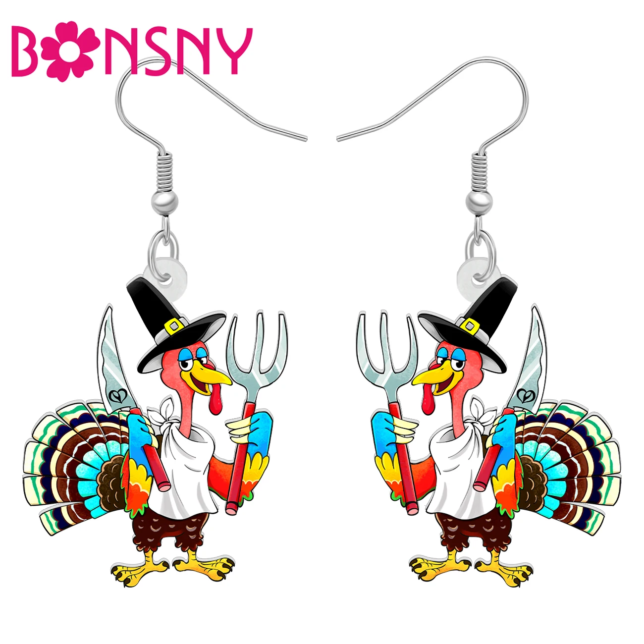 BONSNY Acrylic Thanksgiving Turkey Dangle Earrings Fall Animals Fashion Jewelry Thankful Gifts For Women Chicken Lovers Charms