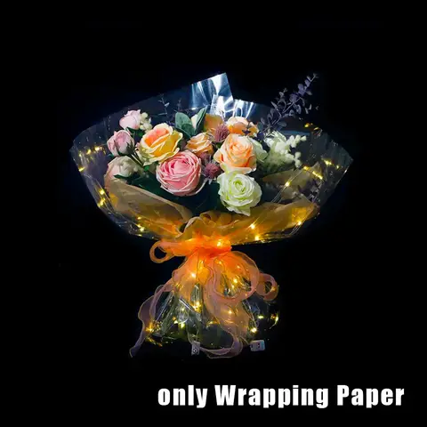 1Pc Fashion Wedding Bouquet Waterproof Wrapping Paper Luminous Clear Cellophane for Valentine Day Party Decorative Craft Paper