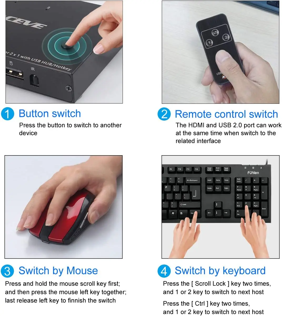 مفتاح HDMI 2.0 KVM ، مشاركة 2 في 1 ، 2 جهاز USB ، محول للكمبيوتر ، طابعة الكمبيوتر ، لوحة المفاتيح ، الماوس