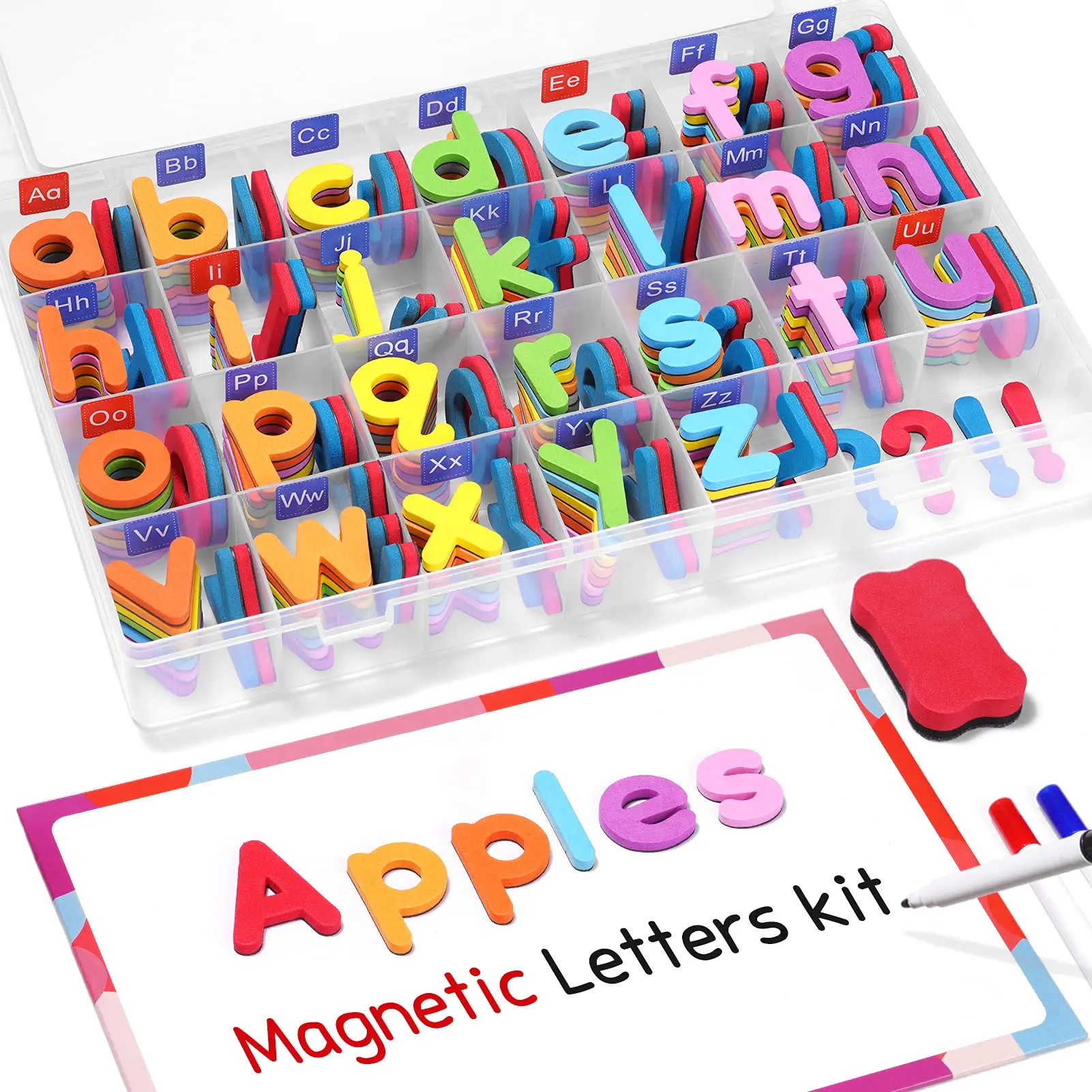 104/208Pcs Magnetic Alphabet Letters Kit With Magnet Board Foam Alphabet Letters Kids Toddler Spell and Learn ABC Fridge Magnets