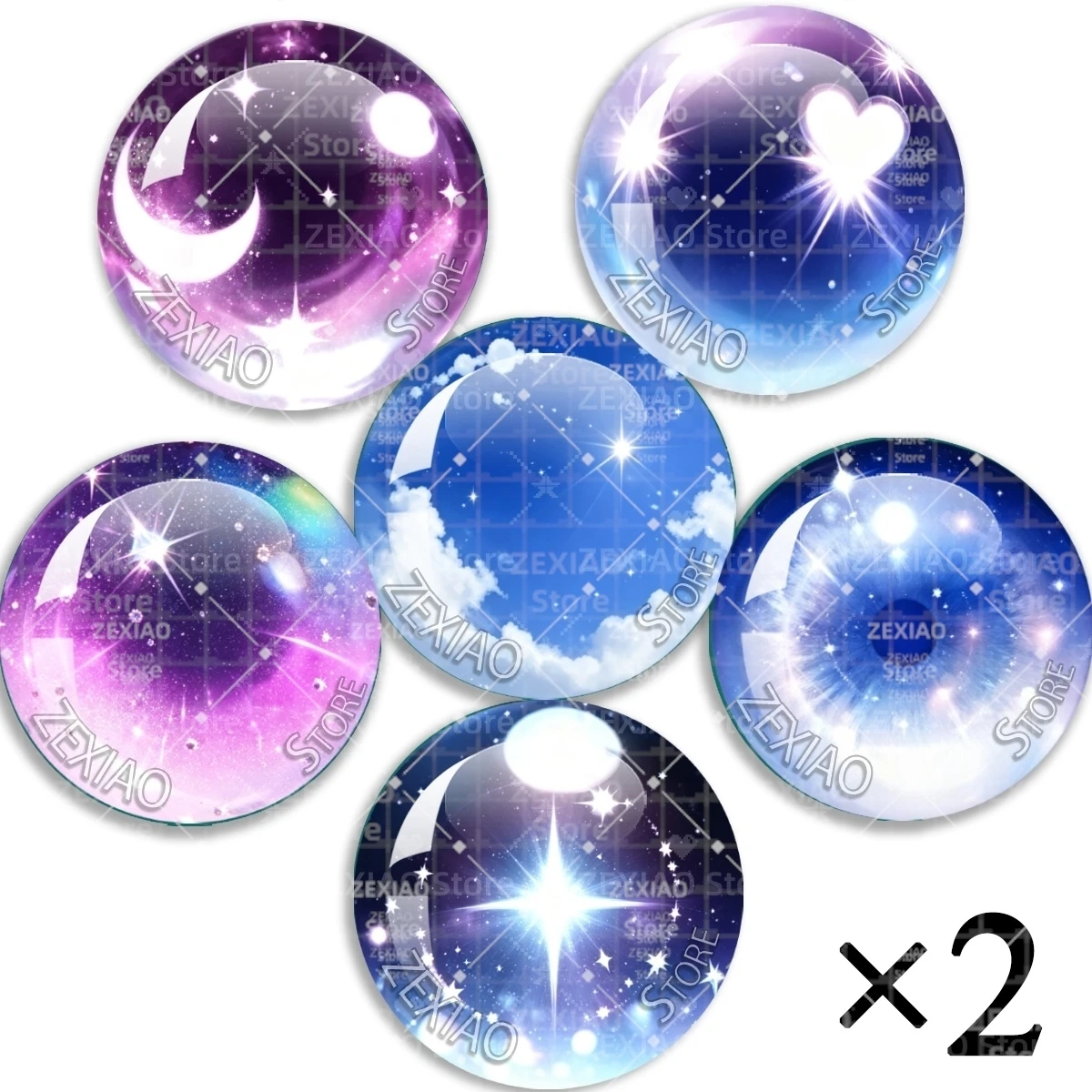12Pcs Shining Star Moon Glass Eye Chips Cartoon Anime Drop Glue Eyes For Blythe Doll DIY Craft Parts 10‑40mm MS007`
