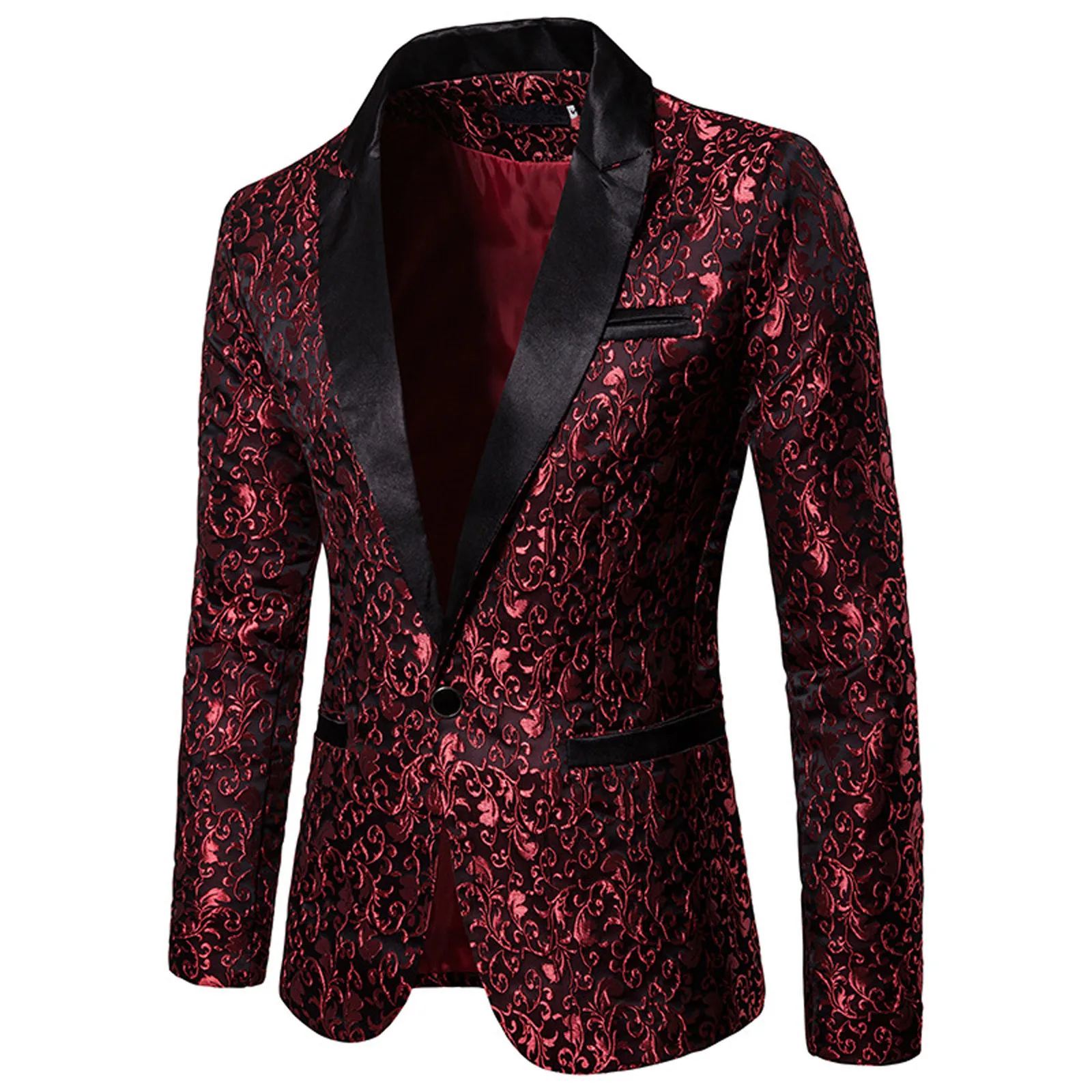 Blazer informal de un solo pecho para hombre, chaqueta ajustada con estampado Floral, abrigo de traje elegante Retro, novedad de 2023