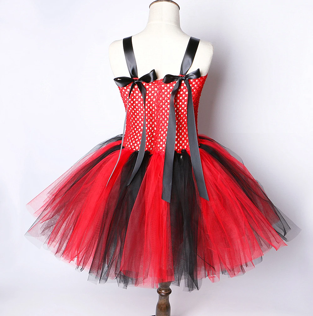 Red Black Pirate Costumes for Girls Halloween Fancy Tutu Dress Outfit for Kids New Years Carnival Clothes with Skull Headscarf