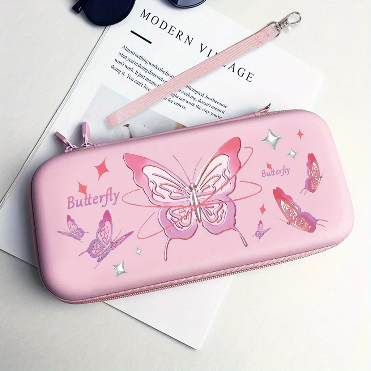 Pink Purple Butterfly Nintendo Switch Portable Travel Bag  Anti-collision Shell Storage Case To Organize Gaming Accessories