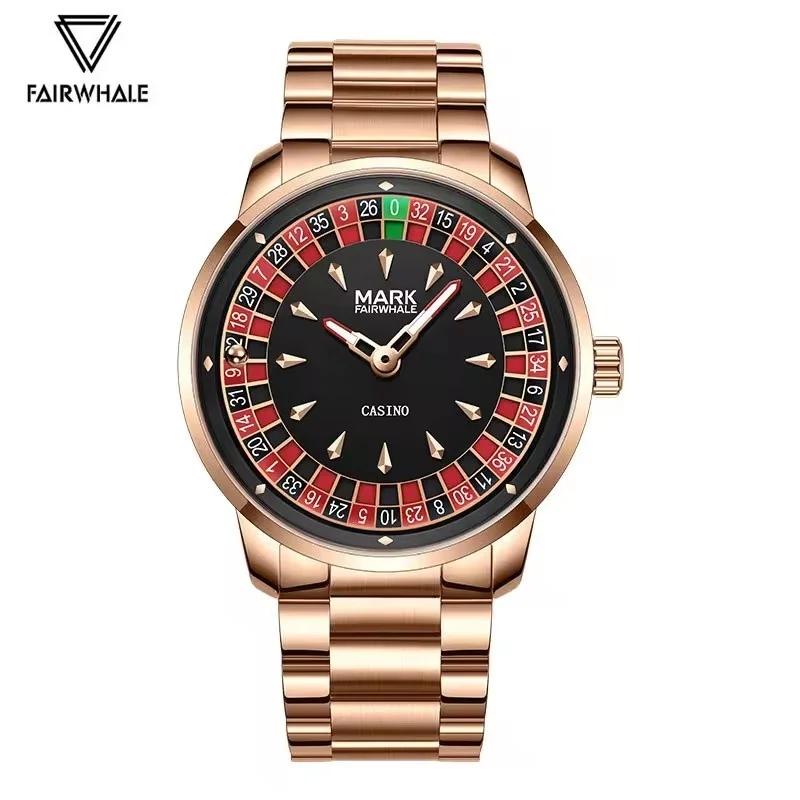 Mark Fairwhale 5031 Herren-Quarzuhr mit lustigem Design, eingelassenem Rad, arabischen Ziffern, rotierendem Zifferblatt, Roulette-Uhr, Herrenuhr, Reloj