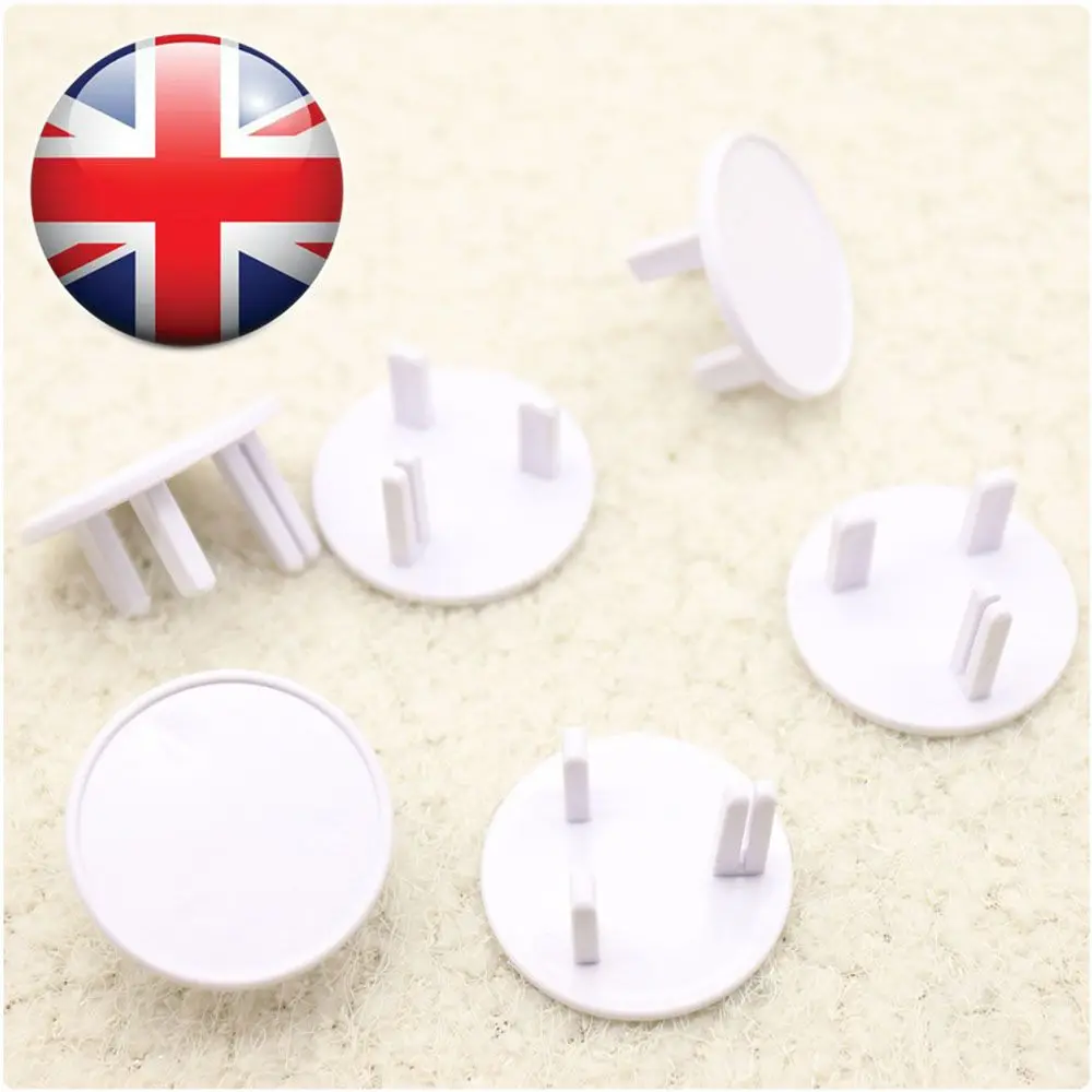 White  Round Shape Outlet Safety Plug Cover Safety Power Protection Cover 10Pcs UK Power  Guard Protector