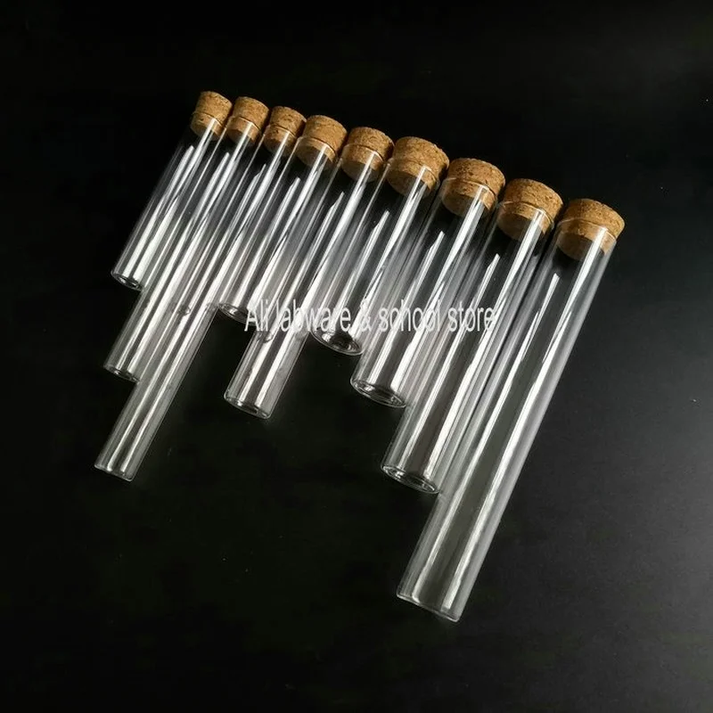 5Pcs Clear Glass Test Tube DIA 20/25/30mm Length 100/120/150/200mm Flat Bottom Test Tube With Cork