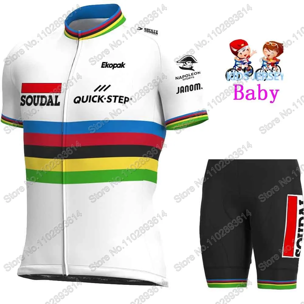 2024 Kids Soudal Quick Step World Champion Cycling Jersey Set BoysGirls Cycling Clothing Road Bike Shirts Suit Bicycle Pants MTB