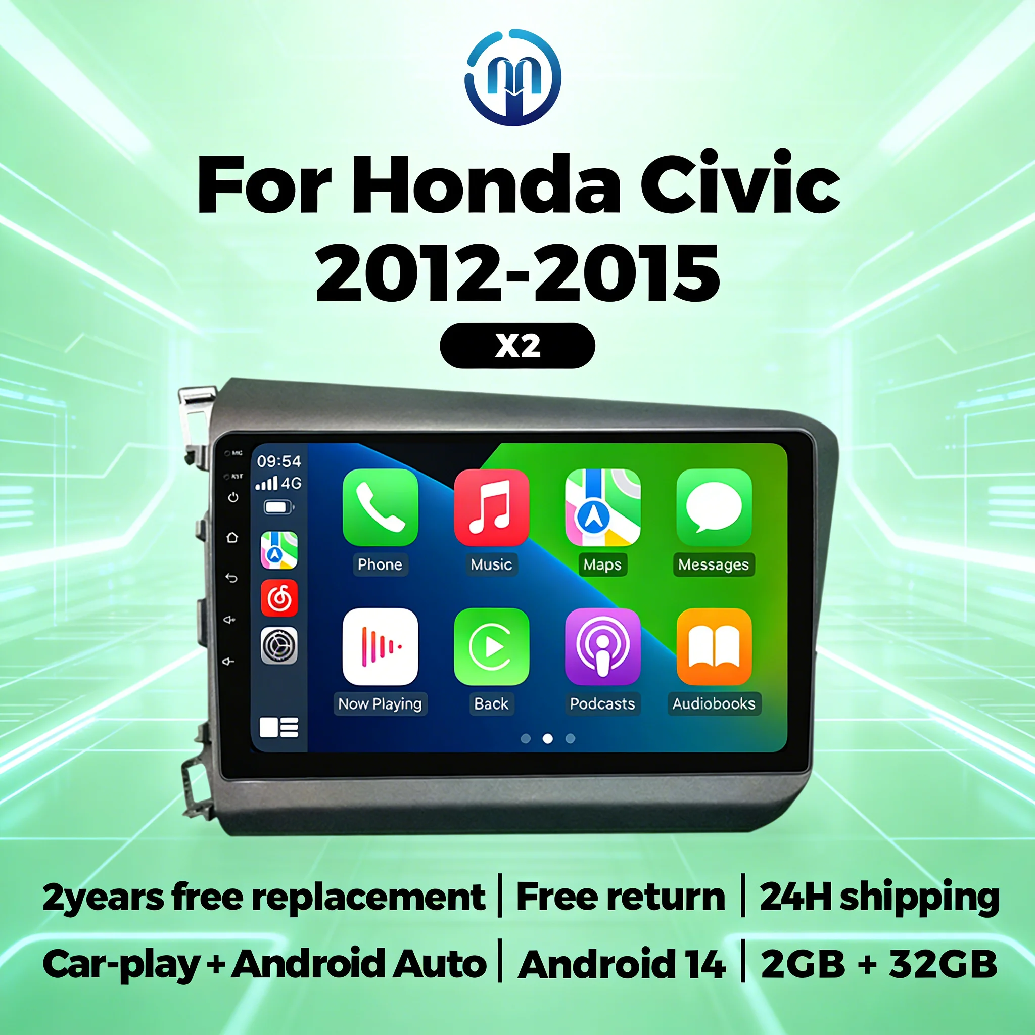 9 Inch Android Auto Wireless Carplay For Honda Civic 2012-2015 Car Radio Stereo Car Multimedia Player Intelligent Car System RDS