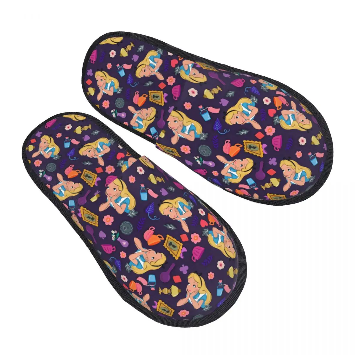 

Custom Alice In Wonderland Soft Memory Foam House Shoes Slippers Women Anime Cozy Warm Anti-Skid Slipper