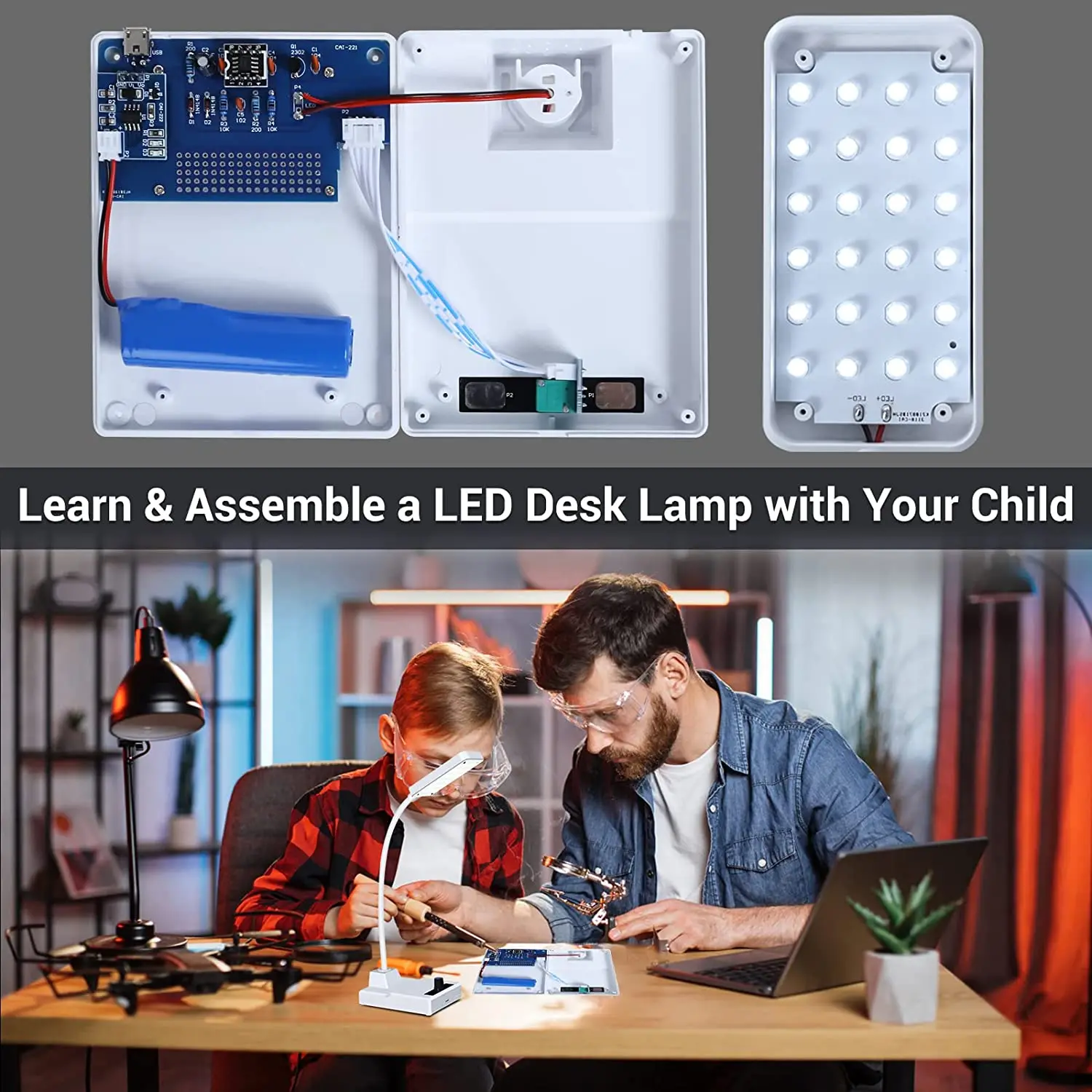 CAI-221 DIY Practice Kit LED Foldable Dimming Table Lamp Electronic Soldering NE555 USB Rechargeable DC 3.7V-5V 1.7A