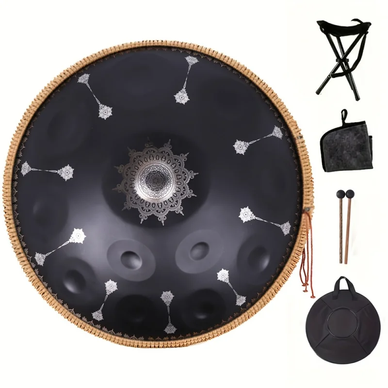 

440hz 12-Tone Handpan Drum with Carved Pattern - 22-Inch D Minor, High-Quality Steel Tongue Drum for Yoga