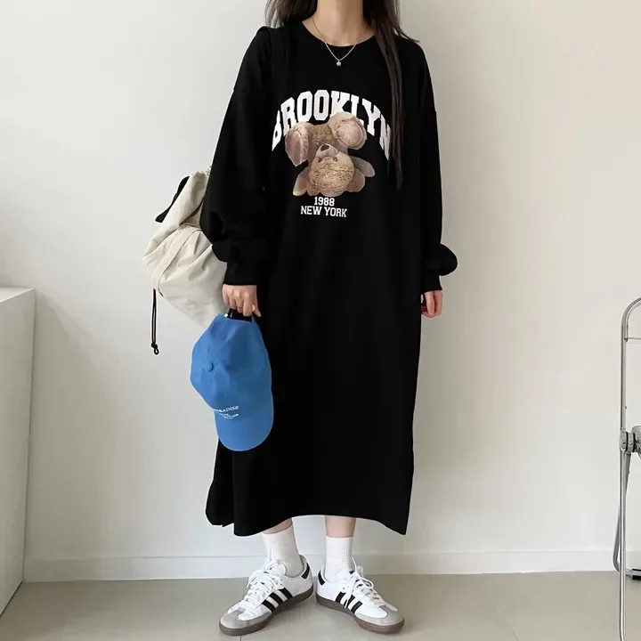 Japanisches Herbst-Winter-Frühlings-Langarm-Dünnes Kleid Damen Fleece-Oberteil Mittellanger Trendiger Rock Übergröße Lässiges Langes Kleid – Detail 16