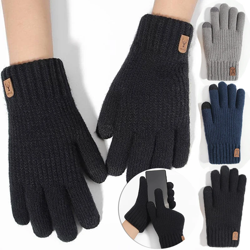 

Cashmere Gloves Winter Warm Five Finger Mittens Touchable Men Outdoors Skiing Cycling Motorcycle Cold-proof Fingering Glove