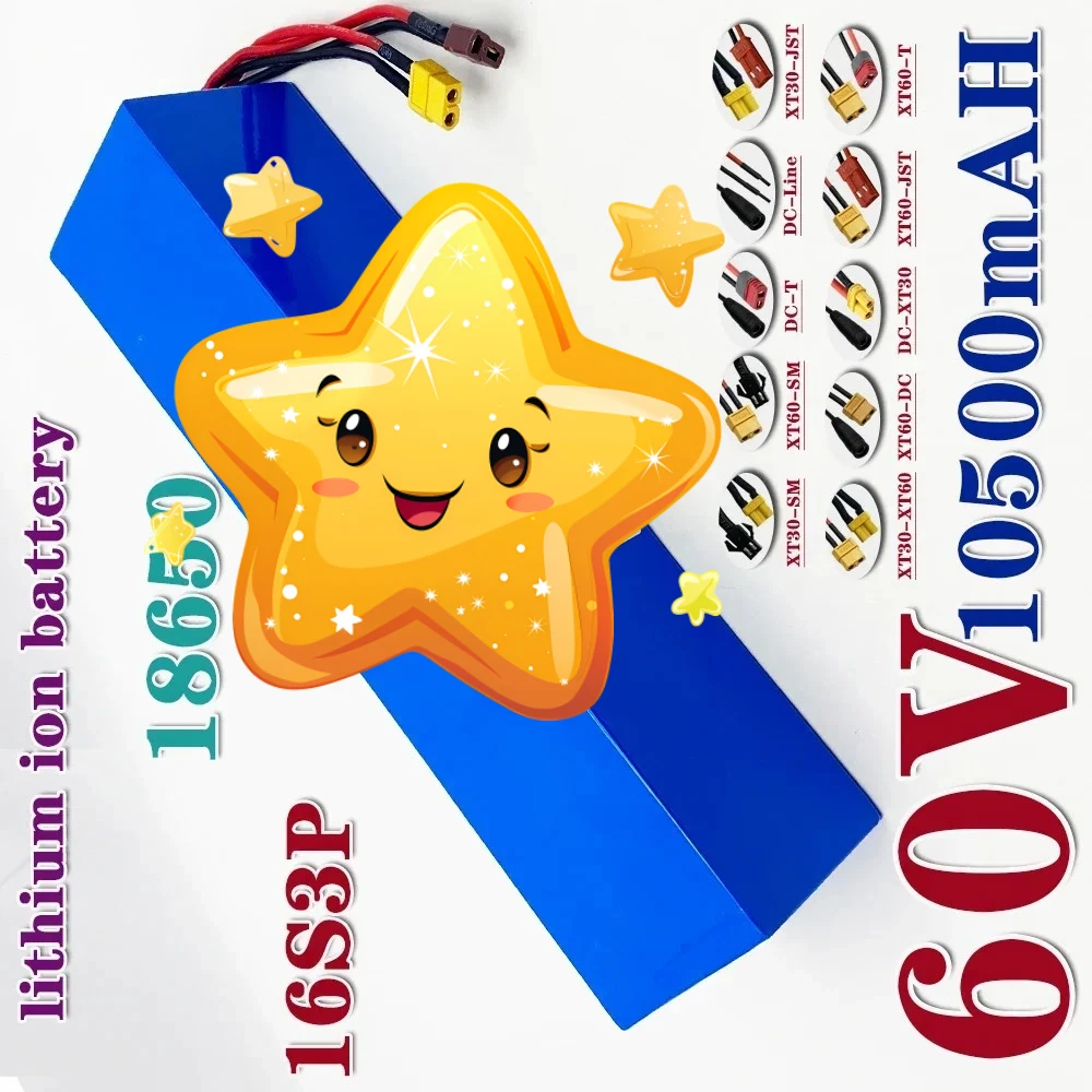 60 فولت 10500 مللي أمبير 16S3P بطارية ليثيوم حزمة بطارية قابلة للشحن 18650 مع BMS 700 واط 1500 واط عالية الطاقة #1