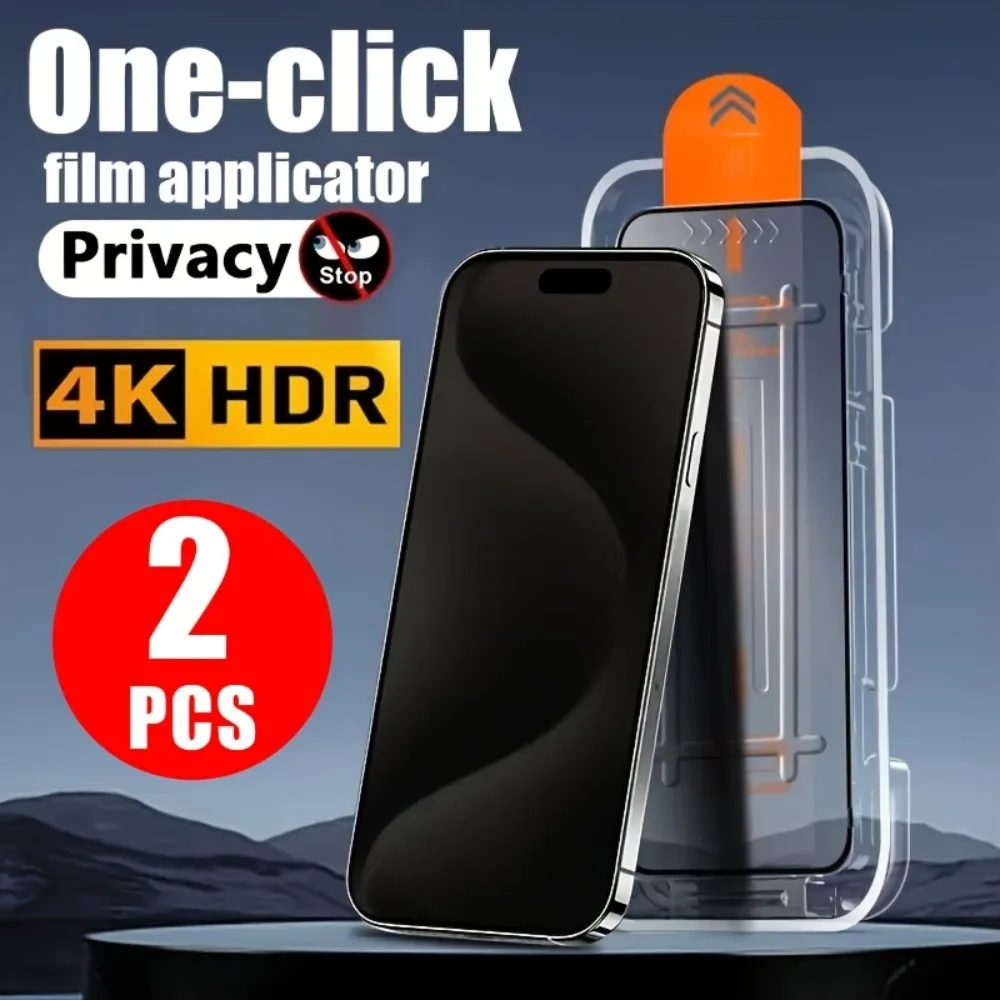 

2Pcs Anti Spy Tempered Glass for iPhone 16 14 15 Pro Max 15 14 Plus 13 12 11 Pro X XR XS One Click Dust Free Screen Protector