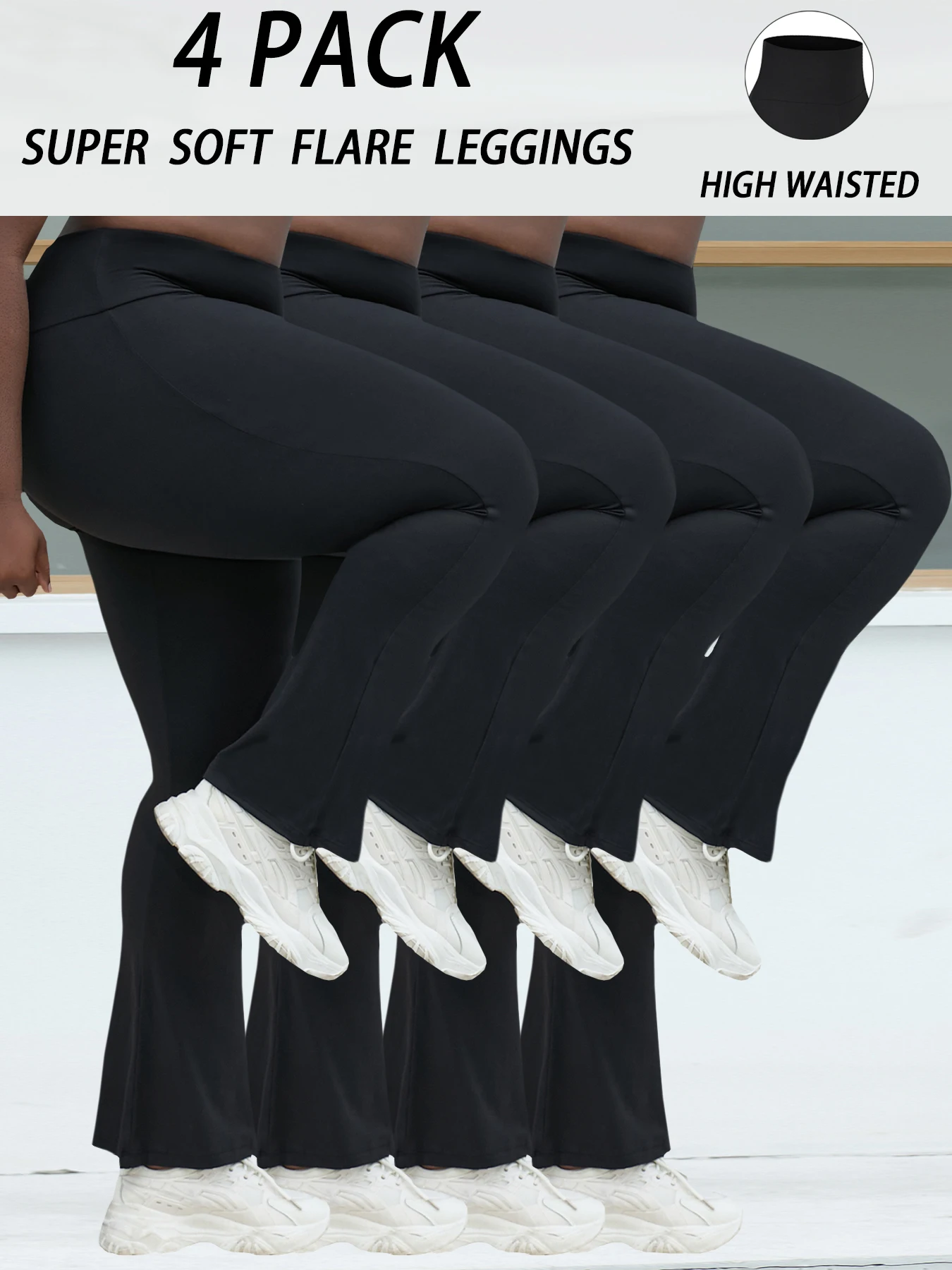 

Комплект из 4 женских супермягких брюк-клеш больших размеров с высокой талией, леггинсы с контролем живота, мягкие брюки-клеш для бега