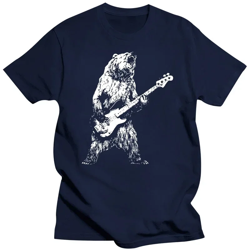 Cats Guitar Guitarist Music Lovers Tops 100% Cotton O-neck Unisex Casual T-shirts EU Size Retro Bear Playing Bass Guitar T Shirt