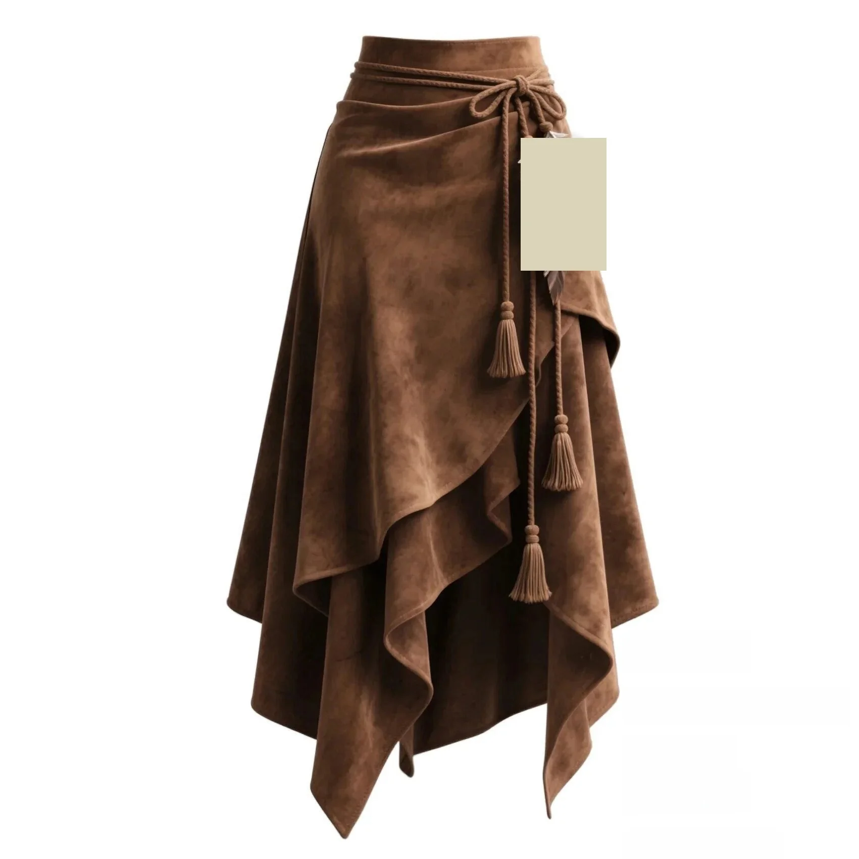 Women's Long Autumn Skirts Caramel Half-length A-line Skirts with Belt Retro Style Slimming Asymmetrical Design Polyester
