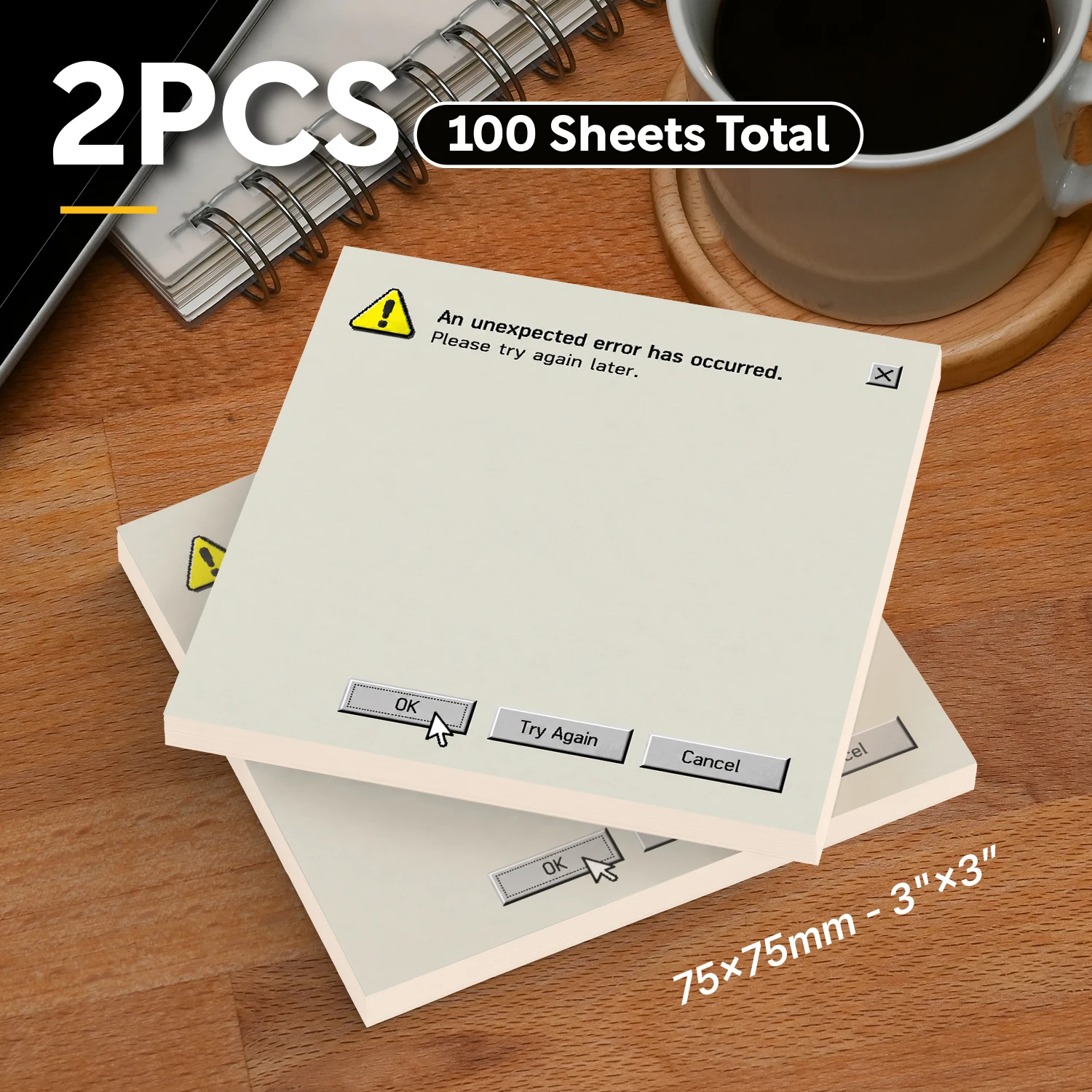 2PCS Funny Computer Sticky Notes 100 Sheets Unexpected Error Message Memo Pads Reminder Office School Stationery