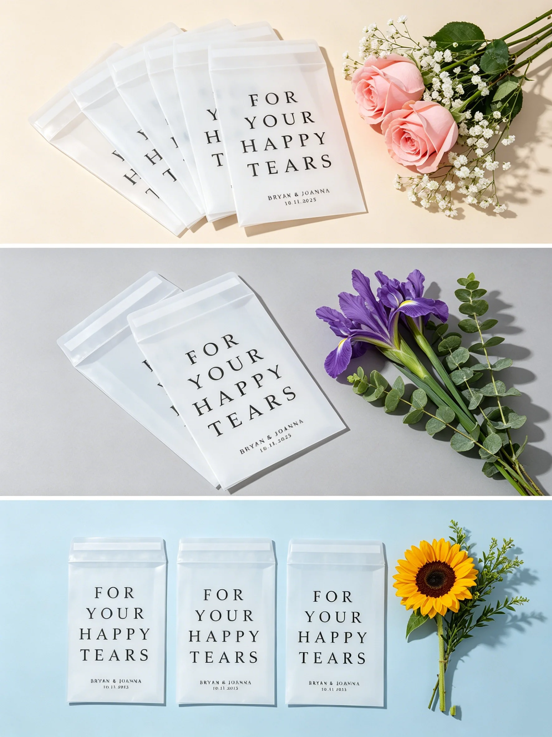 

Custom Printed Happy Tears Tissue Bags Wedding Ceremony Tears Tissue Pocket Wedding Party Souvenir Favors