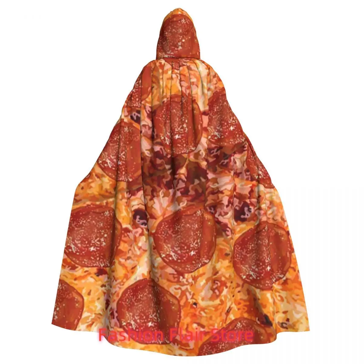 Pepperoni Queso Pizza Patrón Capa larga con capucha Bruja Disfraz medieval Capa de cosplay Fiesta de Halloween Adulto Unisex