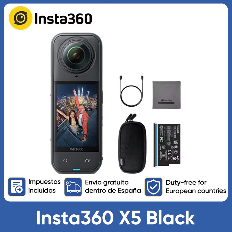 Insta360 X5 actiecamera Camera waterdicht 8K 360 °   Actiecamera-lenzen 8K 30 fps 360 °   Video X5 Actiecamera Windscherm 185 minuten uithoudingsvermogen