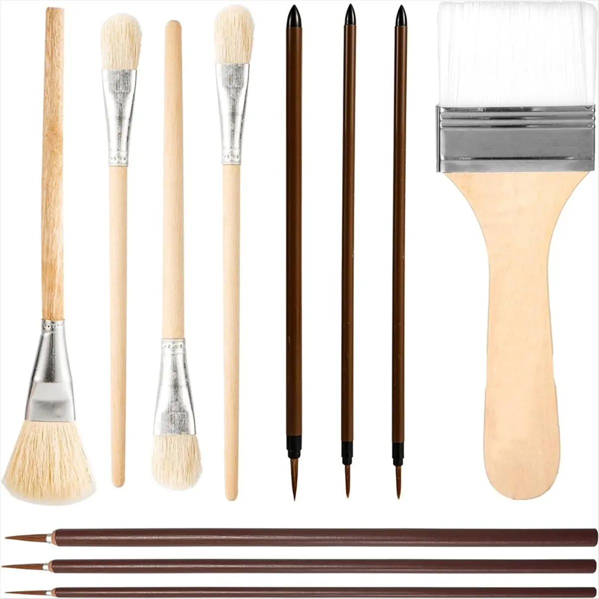 AT16 Pottery Glaze Brushes Set,Different Shapes Wood Ceramic Brushes with Long Handle Watercolor Oil for Students Artist