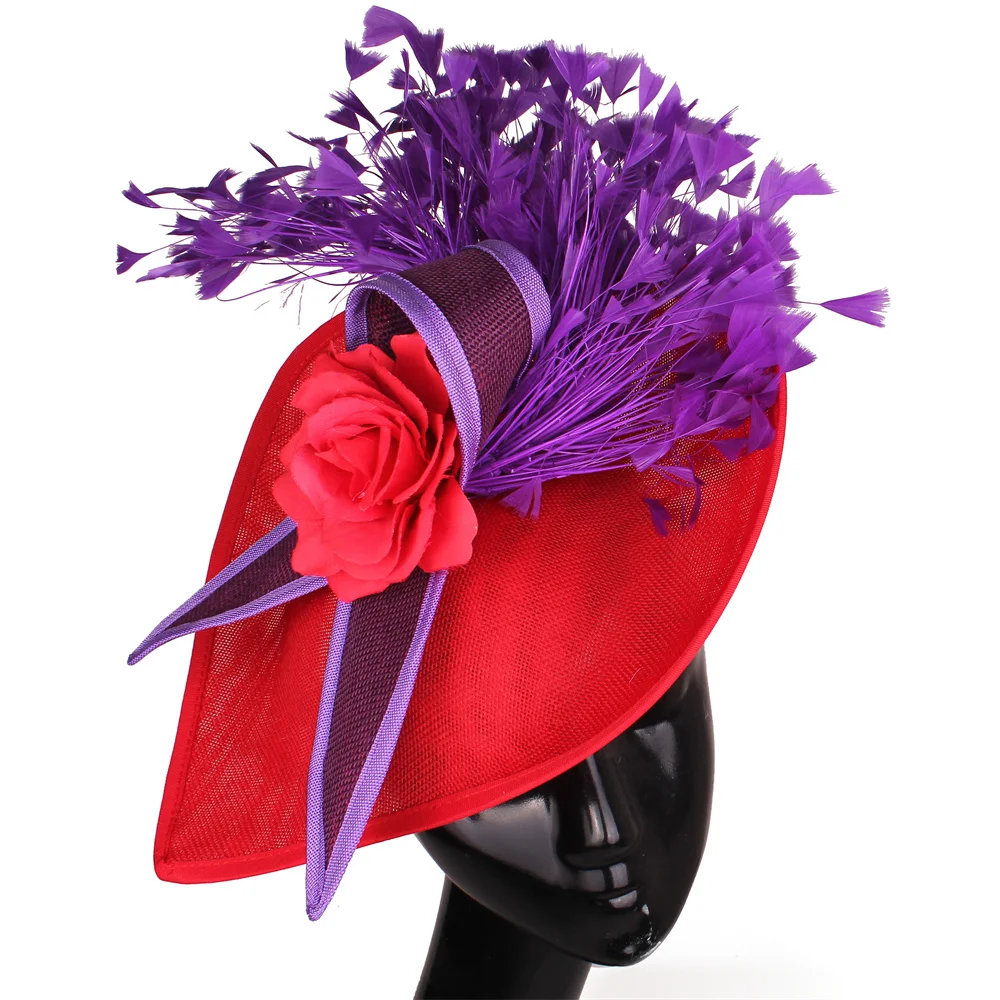 Elegant Lady Feather Fascinator Hat Women Flower Cocktail Cap Wedding Party Church Pillbox Hat Fedora Hair Accessories