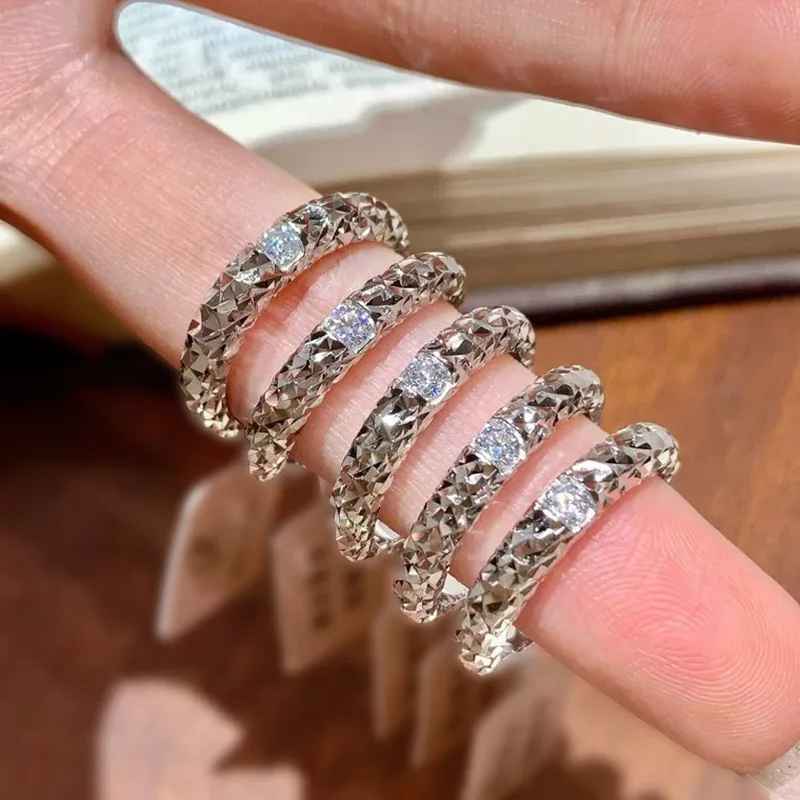Xiaoyan 100% S925 Silver D Moissanite 30 Cent Dragon Scale Crushed Ice Ring Autumn/Winter Gem Wedding Ring High Jewelry