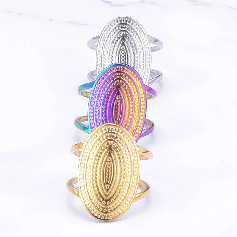 

5pcs/Lot Oval Fingerprints Gold Color Fashion Rings For Women Luxury Stainless Steel Charms Finger Ring Jewelry Party Gifts