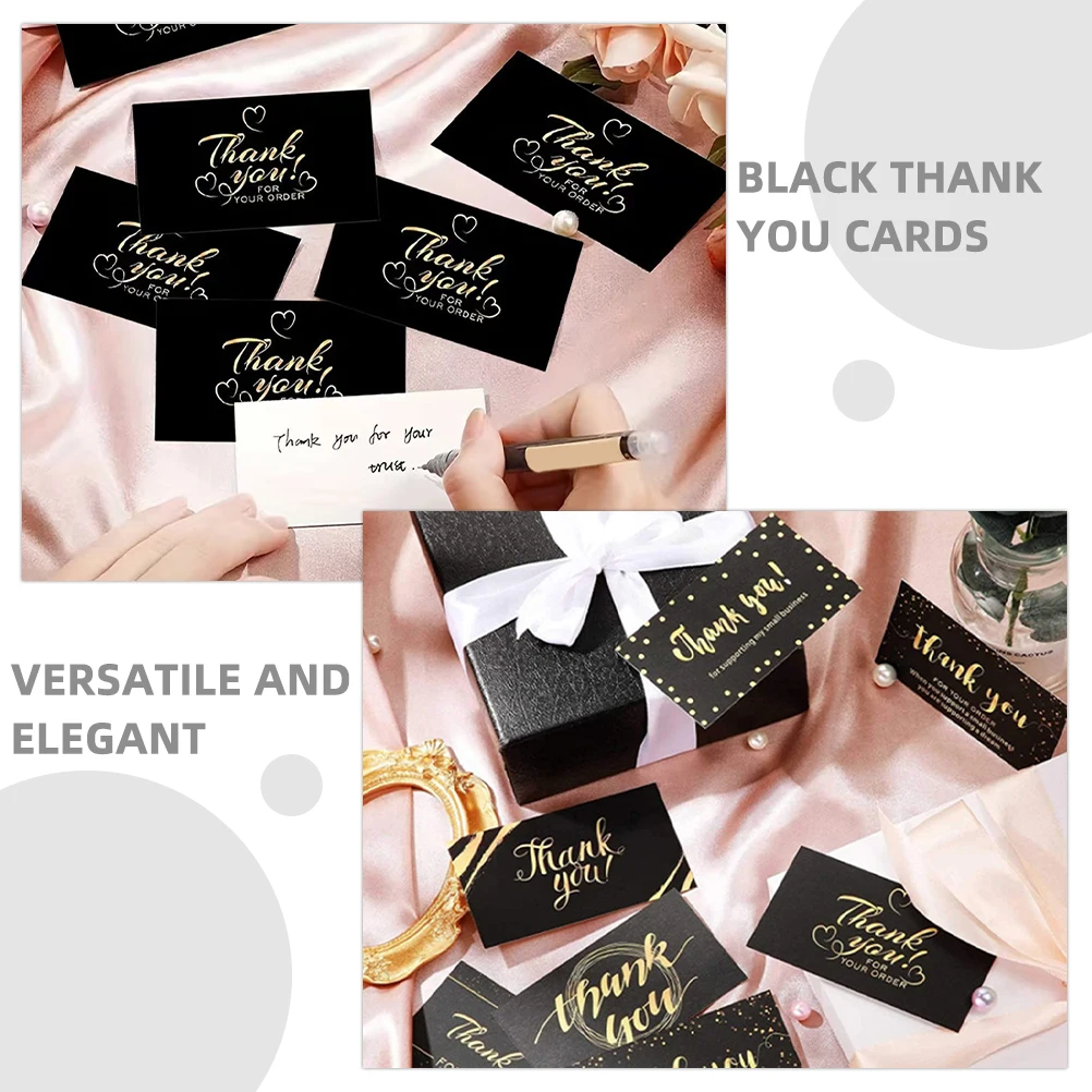 300Pcs Thank You Cards for Small Business Black Mini Square Versatile Use in Retail Boutique Packaging Employee Gift