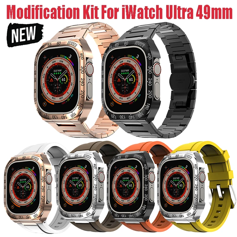 

Luxury Modification Kit for Apple Watch Band Ultra2 49mm Metal Case+Stainless Steel Strap for Iwatch Ultra Sport correa Bracelet