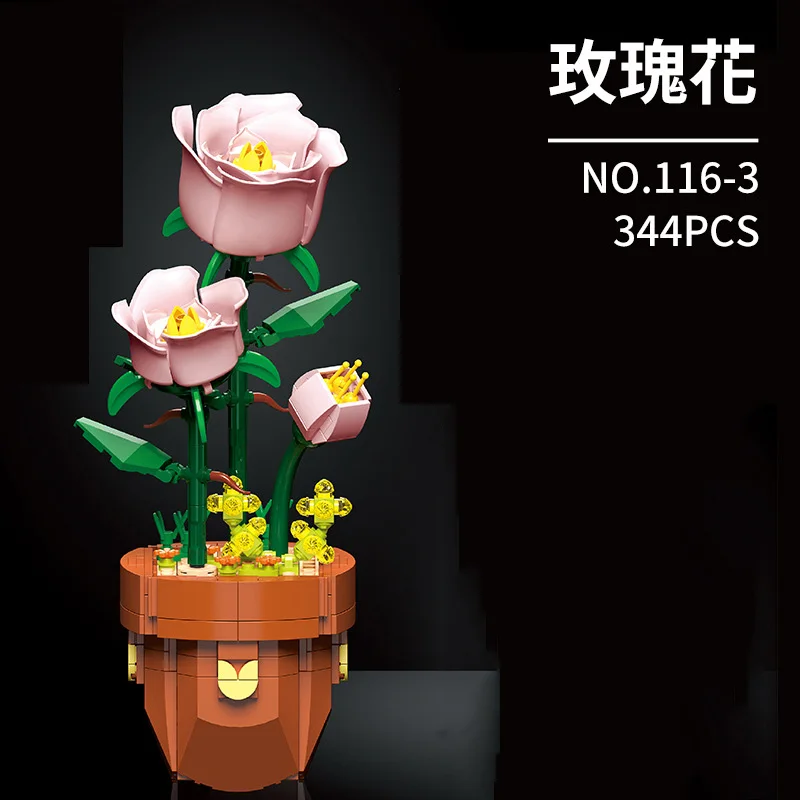 350 peças tijolos rosa flor plantas bonsai conjunto modelo blocos de construção crianças brinquedo educativo para meninos meninas presentes aniversário