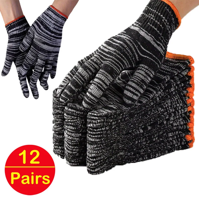 

12 пар качественных хлопковых рабочих перчаток, износостойких, для работы с деревом, садоводства, активного отдыха, кемпинга, альпинизма, рыбалки, нескользящие варежки