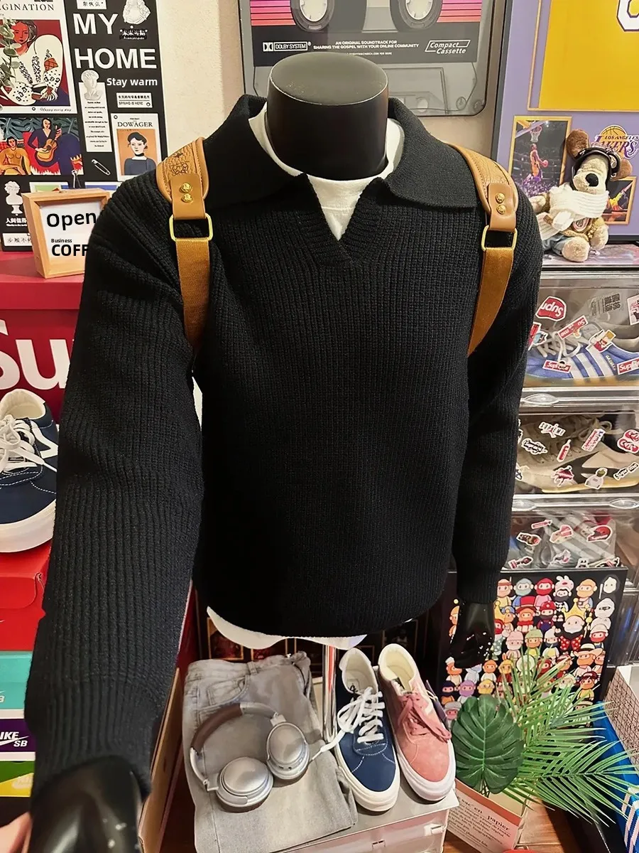 

Cleanfit Bla Collared Knitwear Men's Winter Base Layer V-Ne Comfortable Fit Long Sve T-irt Sli Lazy Sle