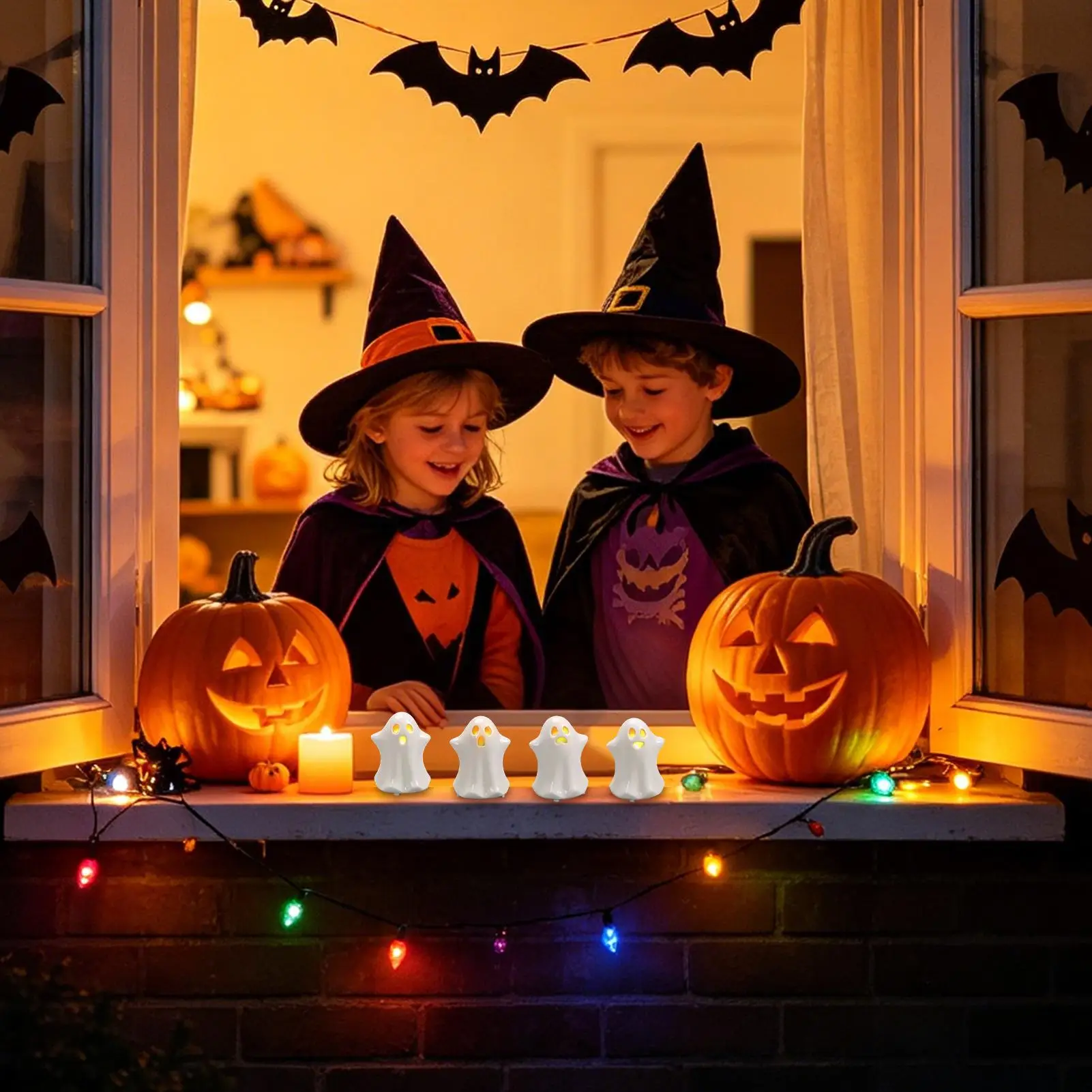 Halloween Figurines Non-Slip Funny Cute Seasonal Light Up Ghost Halloween Decor Small Figurines For Home Bedroom Desk Table