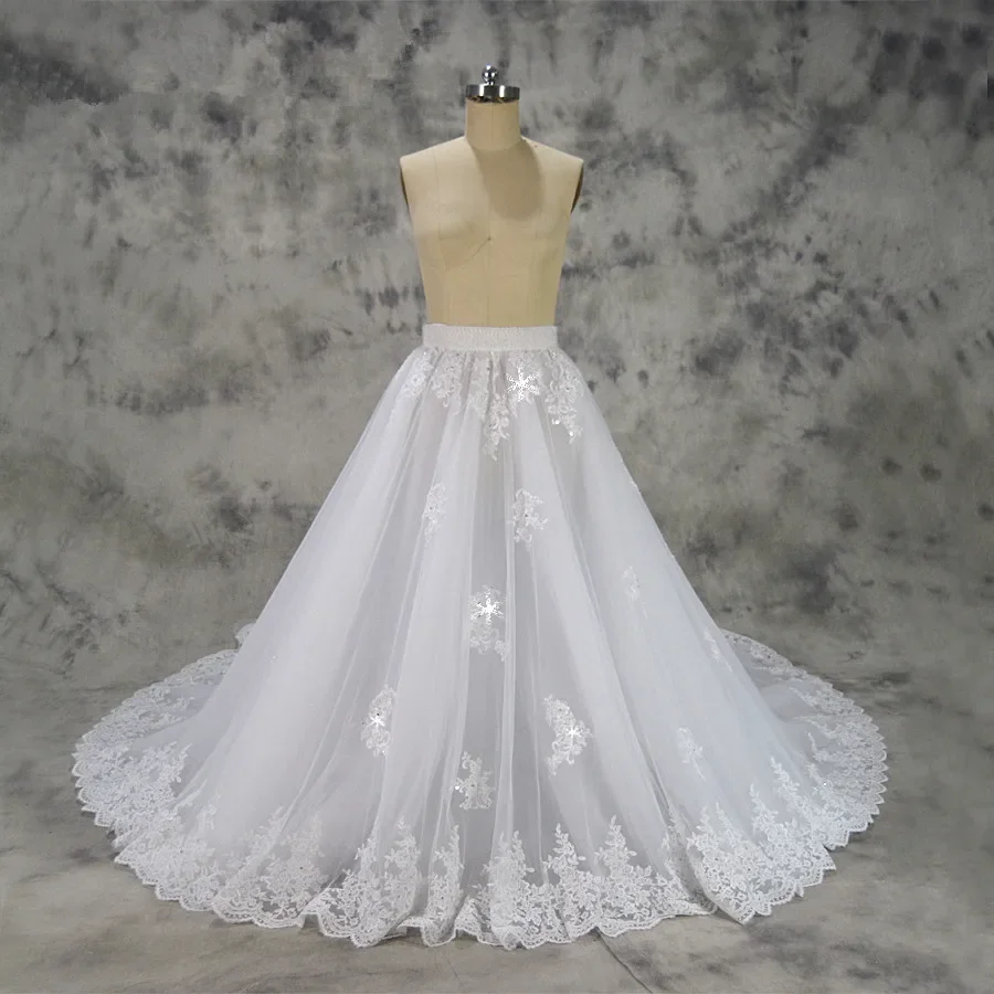 white removable princess train wedding dress lace tulle skirt Crystal decoration removable skirt wedding accessories custom size