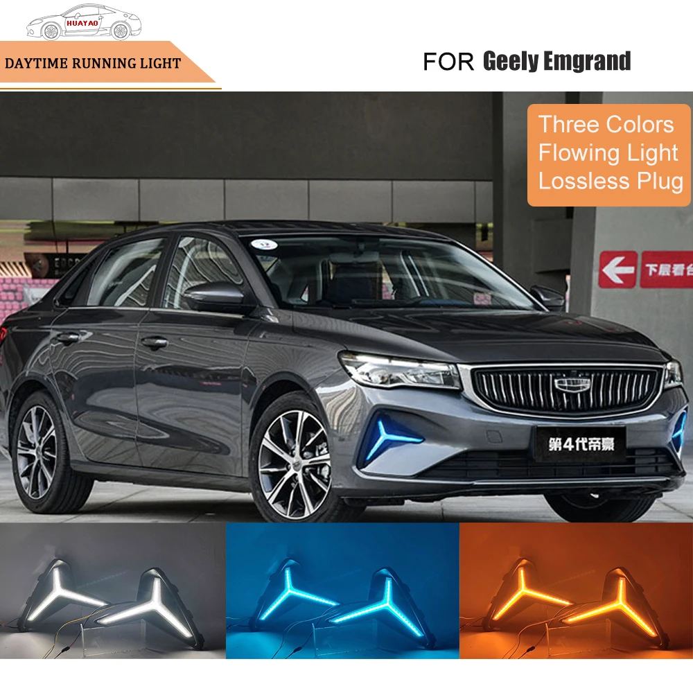 

For Geely 2022 2023 Emgrand Automobile Front Bumper Lamp LED Daytime Running Lights Car Fog Lamps Tricolor Streamer