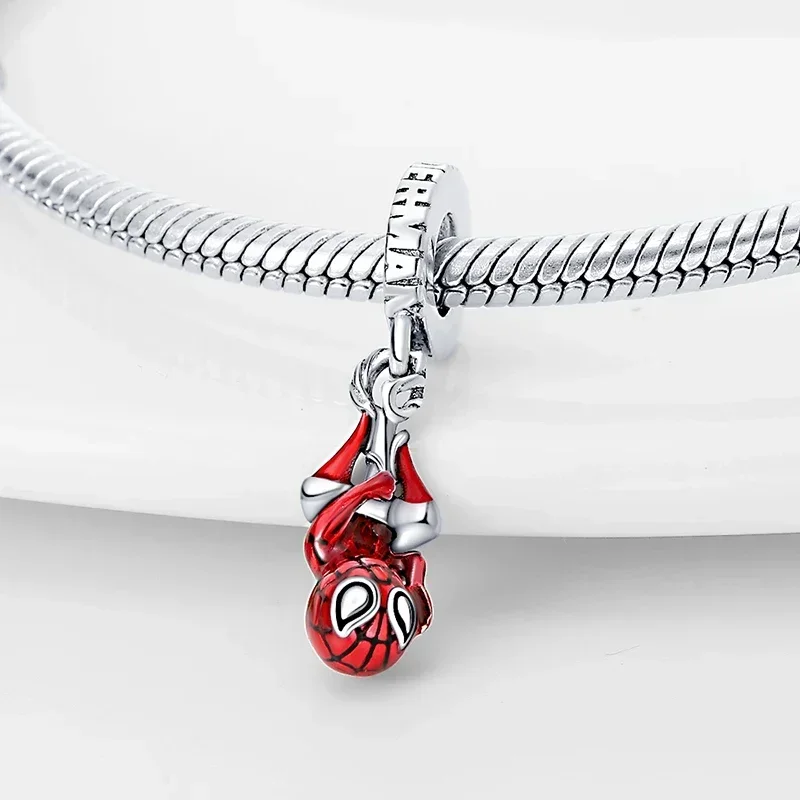 Marvel Series Hanging Spiderman Charm Beads Fits Pandora Original Bracelet Women 925 Silver Pendant Beads DIY Jewelry Gift Hot