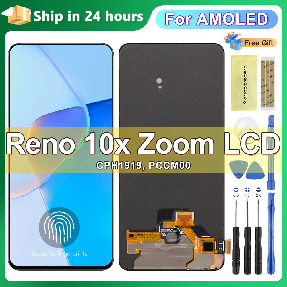 AMOLED For Oppo Reno 10x Zoom Display, For Reno10X Zoom CPH1919 PCCM00 LCD Touch Screen Digitizer Assembly with FingerPrint