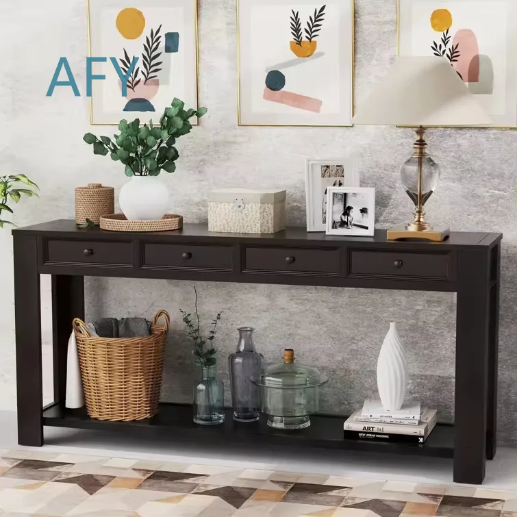 Retro Multi-Drawer Wooden Long Console Table for Living Room Entrance Hallway Side Table Home Decor Furniture Customizable