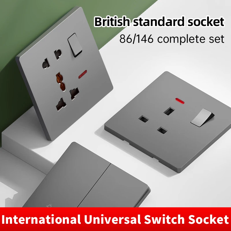 

UK USB Plug Type C Fast Charging Wall Socket, Universal Double 5-pin Sockets, Water Heater Electrical Light Switch Panel Grey