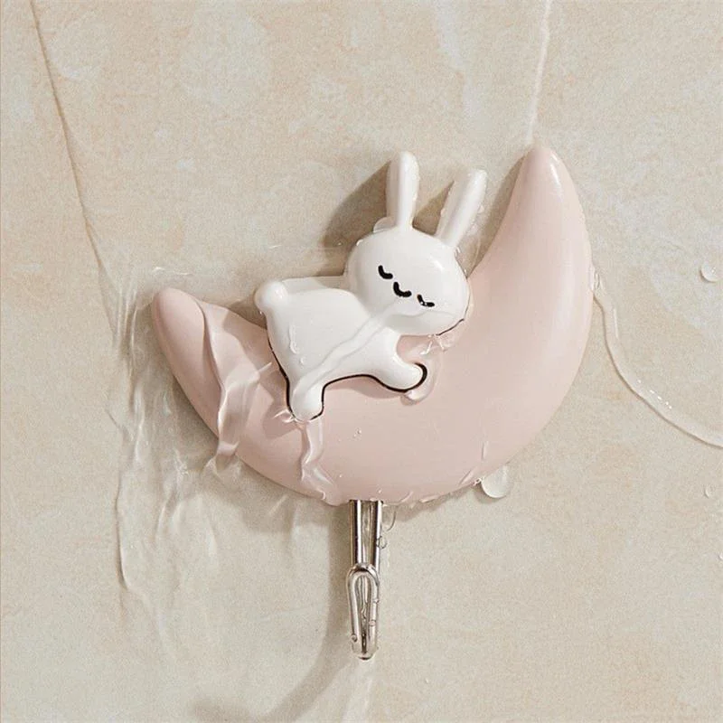 2PCS Cartoon Moon Rabbit Self-adhesive Hooks Bedroom Bathroom Water Proof Punch-free Wall Hanging Cute Bunny Wall Hanging Hooks