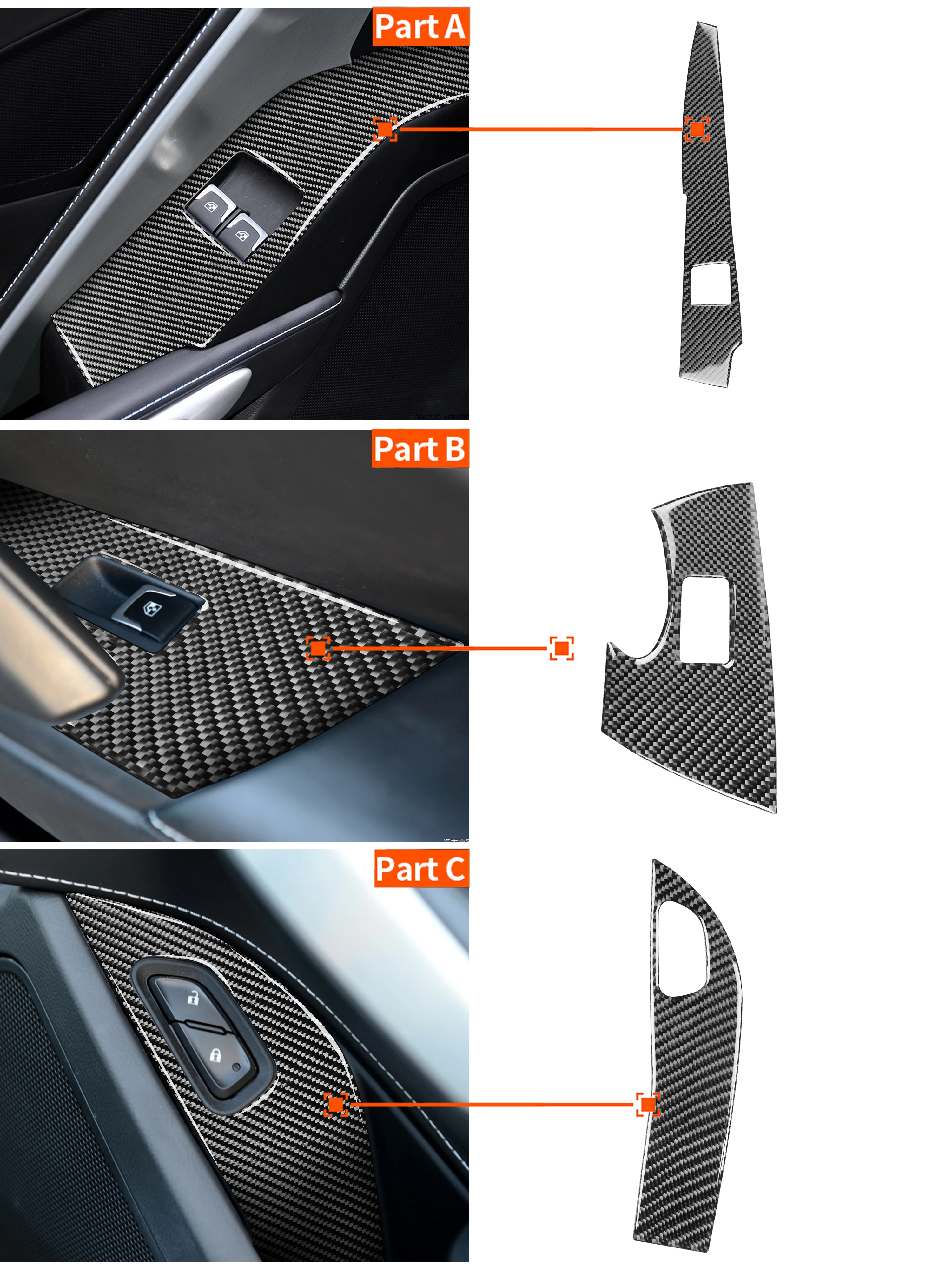 For Chevrolet Corvette C7 2014-2019 Carbon Fiber Door Lift Control Panel Trim Decal Auto Decoration Accessory Sticker