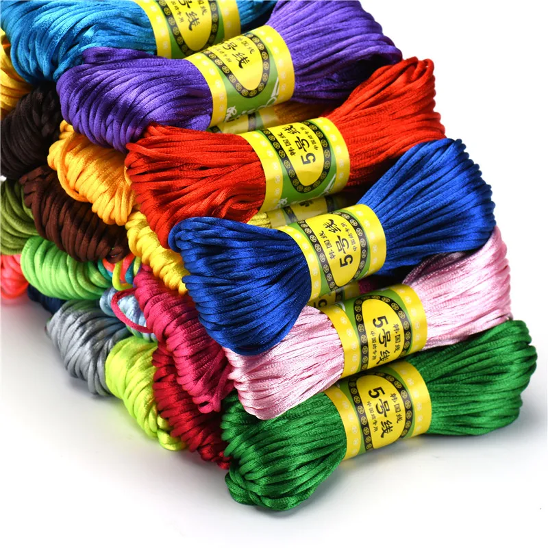 20m 2,5mm mezcla de colores Nylon negro Rattail satén chino anudado seda macramé cordón rebordear trenzado Shamballa hilo de cuerda HK198