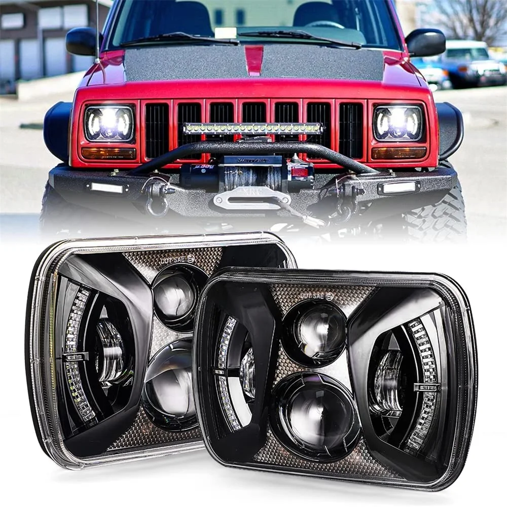 Latest 75W 5X7 LED Square Headlights For 86-95 Jeep Wrangler YJ 84-01 Cherokee XJ Angel Eyes DRL H4 Front Light Headlamp For Car