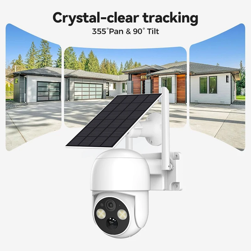 

2PK 5MP PTZ на солнечной энергии 2,4 ГГц Wi-Fi камера безопасности 355 ° Пан/90 ° Беспроводное наружное наблюдение с наклоном и кристально-прозрачным отслеживанием