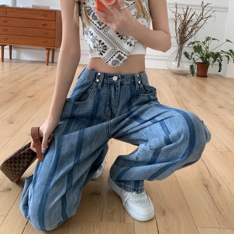 2023 Spring/Summer New High Waist Wide Leg Jeans Women's Thin Loose Large Size Fashion MM Slim Style Straight Leg Pants